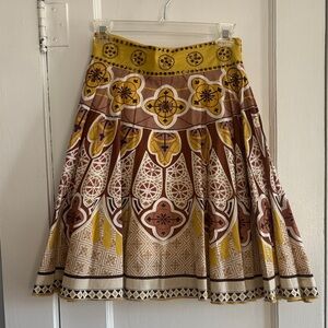 Anthropologie Bohemian Yellow and Brown Patterned Skirt with Sequins. Size 0/XS
